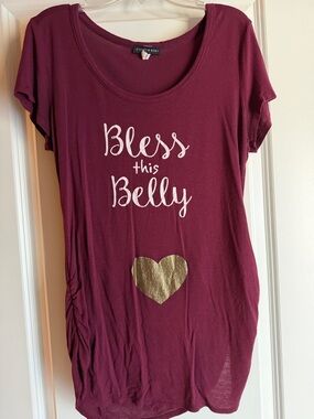 Women's Burgundy 'Bless This Belly' Maternity Tee with Gold Heart